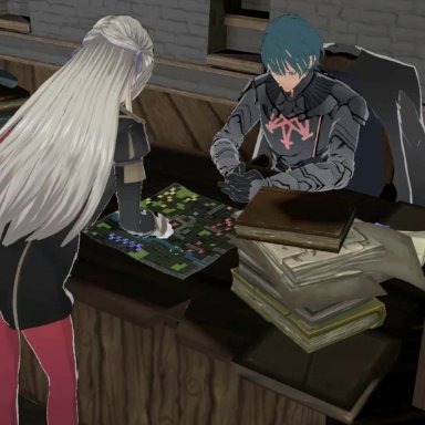 1boy, 2girls, 3d, animated, blowjob, byleth (fire emblem), cum, cum in mouth, deepthroat, dirty talk, edelgard von hresvelgr (fire emblem), facefuck, fellatio, female, fire emblem