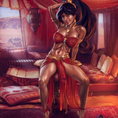 1futa, aladdin, areolae, balls, big penis, breasts, dark skin, dark-skinned futanari, dickgirl, futa only, futanari, jasmine, kinkyjimmy, nipples, penis