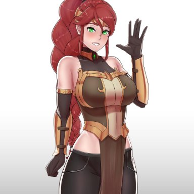 1girls, absurdres, aestheticc-meme, big breasts, blush, breasts, cleavage, female, female only, highres, large breasts, looking at viewer, pyrrha nikos, rwby, solo