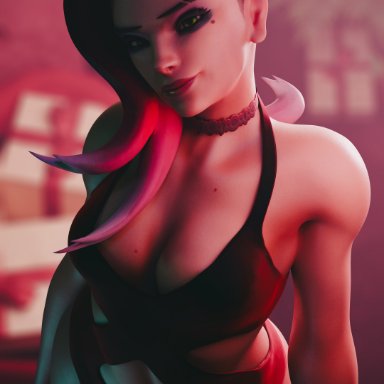 1girls, 3d, absurdres, big breasts, breasts, cleavage, daintydjinn, female, female only, highres, large breasts, looking at viewer, overwatch, solo, sombra