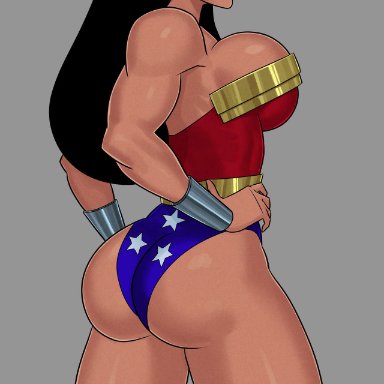 abs, angry, biceps, black hair, blue eyes, bubble butt, busty, dc, dcau, diana prince, huge ass, huge breasts, long hair, long legs, muscular female