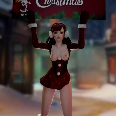 1girls, 3d, animated, areolae, blender, bouncing breasts, breasts, christmas, d.va, female, female only, nipples, no sound, overwatch, pussy