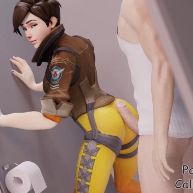 1boy, 1girl, 3d, against wall, animated, big penis, blender, brown eyes, brown hair, buttjob, bwc, callmehaymaker, clothed, ear piercing, female