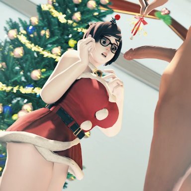 3d, animated, christmas, christmas outfit, christmas tree, clothed female nude male, facefuck, faceless male, fellatio, glasses, hand on another's head, hand on head, has audio, irrumatio, kreamu
