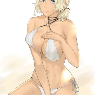 [email protected], 1girls, beach, blonde hair, blue eyes, catherine (fire emblem), fire emblem, fire emblem: three houses, solo female, sweat, swimsuit, tan skin