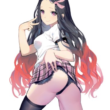 ass, black hair, female, kamado nezuko, kimetsu no yaiba, long hair, panties, school uniform