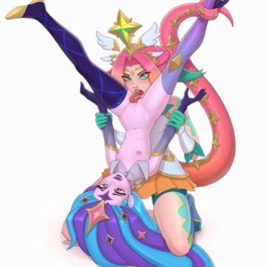 2girls, anon bardos, breasts, female, league of legends, neeko, pussy, star guardian neeko, star guardian zoe, tagme, yuri, zoe (league of legends)