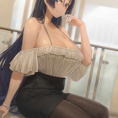 1girls, big breasts, breasts, cleavage, fate (series), fate/grand order, female, female only, large breasts, looking at viewer, minamoto no raikou (fate/grand order), pantyhose, solo, yohan1754