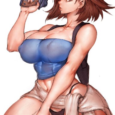 1girls, big breasts, breasts, cameltoe, cleavage, erect nipples, female, female only, fumio (rsqkr), jill valentine, large breasts, nipples, panties, resident evil, solo