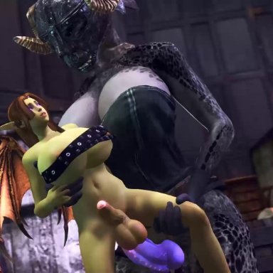 2futas, 3d, animated, areolae, argonian, balls, big penis, bouncing breasts, breasts, cleavage, coot27, dickgirl, erection, futa on futa, futa only