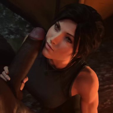 1boy, 1girl, animated, audiodude, black penis, brown eyes, brown hair, dark skin, dark-skinned male, female, interracial, lara croft, leeterr, male, mp4