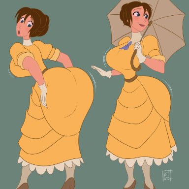 1girls, 2019, 5 fingers, ass, big ass, big breasts, blue eyes, bootijuse, breasts, brown hair, clothed, clothes, clothing, disney, dress