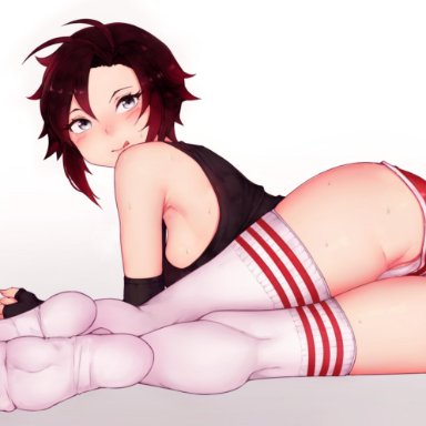1girl, 1girls, ass, big ass, bluefield, blush, butt crack, female, female only, looking at viewer, looking back, panties, presenting ass, ruby rose, rwby