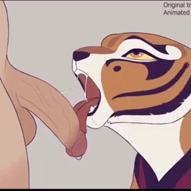 1boy, 1girls, animated, anthro, at, background, ball, balls, clothing, contact, cum, deep, deepthroat, erection, eye contact