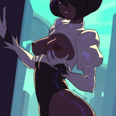 1girls, alternate costume, areolae, ass, breasts, dark skin, dark-skinned female, female, female only, looking at viewer, nier, nier: automata, nipples, playzholder, solo