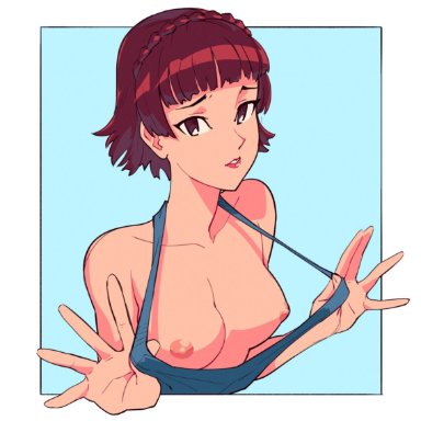 1girls, areolae, breasts, female, female only, looking at viewer, makoto niijima, nipples, persona, persona 5, solo, suoiresnu