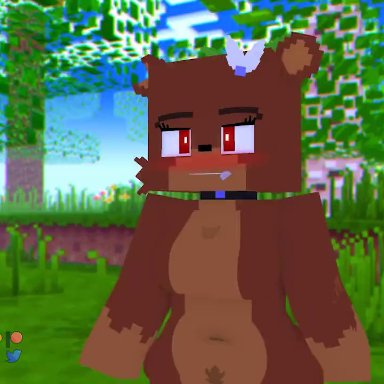 1boy1girl, 3d, animated, bear, bia (slipperyt), bia bear, bia bear (slipperyt), big breasts, big cock, blowjob, brown skin, cum in mouth, fellatio, minecraft, outdoors