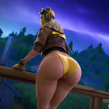 1girl, big ass, butt crack, female, female only, fortnite, presenting ass, velocity (fortnite), yellow panties