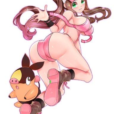 1girls, alternate breast size, alternate outfit, ambiguous gender, ass, bikini, blush, breasts, brown hair, cleavage, female, feral, furry, hat, hilda (pokemon)