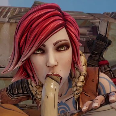 1boy, 1girls, 3d, animated, auxtasy, blowjob, borderlands, borderlands 3, fellatio, female, female focus, lilith (borderlands), looking at viewer, oral, oral penetration