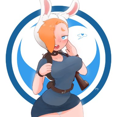 adventure time, blonde hair, blue eyes, curvy, fionna the human girl, gun, nipple bulge, ra4s, skirt