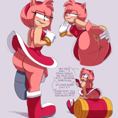 2020, absurd res, alternate version at source, amy rose, anal, anal sex, anthro, anus, ass, blush, boots, clothing, dialogue, dress, eulipotyphlan
