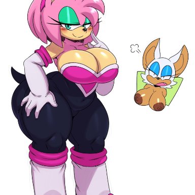 amy rose, big breasts, clothes, green eyes, huge ass, naked, pink hair, pink skin, rouge the bat, sonic (series), sssonic2