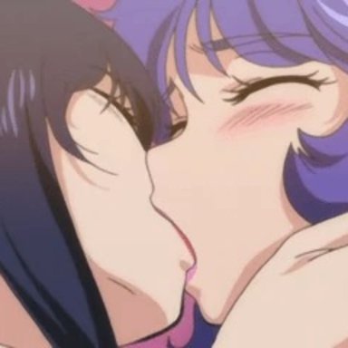 2girls, animated, female, female only, iyashite agerun saiyuuki, kissing, yuri