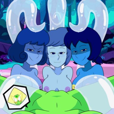 4girls, animated, areolae, bedroom eyes, big breasts, blue eyes, blue hair, blue skin, blush, cartoon network, cartoonsaur, female, female only, foursome, freckles