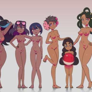 :c, 13girls, 6+girls, abs, absurdres, aether foundation employee, afro, age difference, alternate breast size, areolae, arm around waist, arm at side, arm behind back, armpits, arms at sides