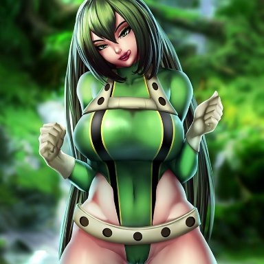 1girls, breasts, cameltoe, cleavage, female, female only, huge breasts, looking at viewer, lord dominik, my hero academia, solo, thick thighs, thigh gap, tongue, tongue out