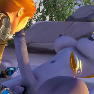 1futa, 1girls, 3d, animated, areolae, ball fondling, balls, big breasts, breasts, deepthroat, dickgirl, draenei, erection, fellatio, futa on female