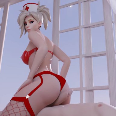 1boy, 1girls, 3d, alternate costume, animated, assjob, blender, blizzard entertainment, blonde hair, blue eyes, breasts, buttjob, bwc, clothing, costume