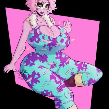bodysuit, breast expansion, lonely-labs, mina ashido, my hero academia, torn clothing