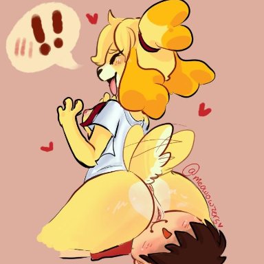 !, animal crossing, anthro, ass, blush, bodily fluids, breasts, canid, canine, canis, clothed, clothing, digital drawing (artwork), digital media (artwork), domestic dog