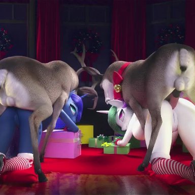 3d, 3d (artwork), alicorn, anal, anal penetration, anal sex, animated, anthro, balls, bedroom eyes, bestiality, big breasts, bouncing breasts, breasts, christmas tree