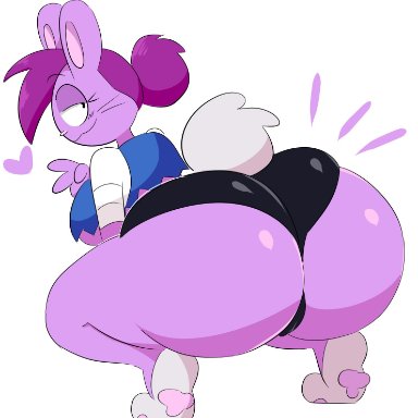 2017, anthro, ass, bandage, big ass, big breasts, blue shirt, breasts, cartoon network, clothed, clothing, crouching, enid, female, female only