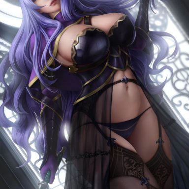 big breasts, breasts, camilla (fire emblem), cleavage, female, female only, fire emblem, high resolution, highres, large breasts, limgae, looking at viewer, navel, panties, purple eyes