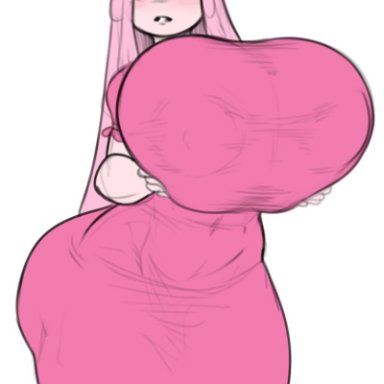 adventure time, breast grab, breast squeeze, huge breasts, huge butt, naughty face, nipple bulge, nipples visible through clothing, princess bubblegum, thick thighs, vongrauenhausen