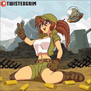 breasts, fiolina germi, metal slug, patreon, twistedgrim, wiping sweat