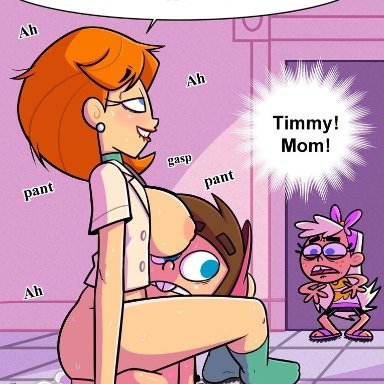 age difference, biting lip, bottomless, chloe carmichael, connie carmichael, cowgirl position, cum, cum inside, english text, fairly oddparents, garabatoz, mother's day, sex, timmy turner