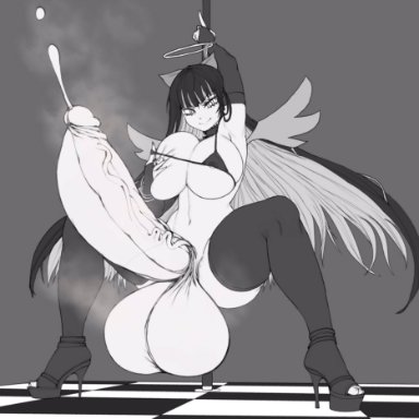 1futa, balls, breasts, cleavage, dickgirl, erection, futa only, futanari, huge breasts, huge cock, hyper, looking at viewer, panty & stocking with garterbelt, penis, solo