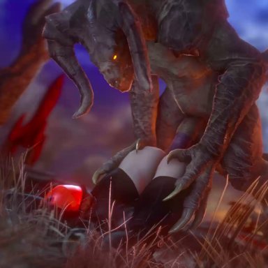 1boy, 1girls, 3d, adriandustred, animal genitalia, animated, ass, big ass, big hands, bottomless, brown skin, chinese stealth suit, claws, clothed female nude male, deathclaw