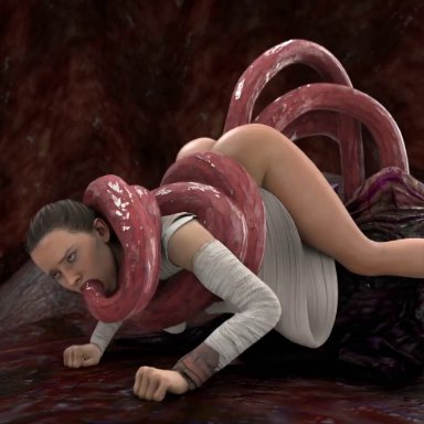 1girl, 3d, anal, anal penetration, animated, avstral, blender, brown hair, moaning, oral penetration, rey, sound, star wars, tentacles, vagina