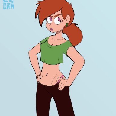 animated, belly button, breasts, capy diem, cosmo, fairly oddparents, midriff, nickelodeon, perky breasts, red hair, shirt lift, vicky, white skin