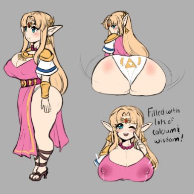 a link between worlds, a link to the past, artist request, ass, blonde hair, breasts, clothed, clothing, huge ass, huge breasts, jojoniumart, lactation, nipples, panties, princess zelda