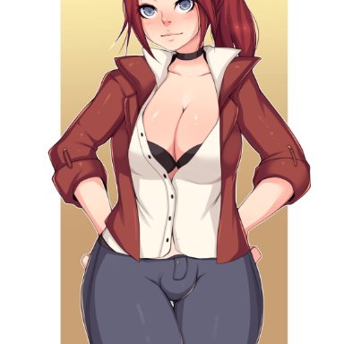 1futa, absurdres, big breasts, breasts, bulge, claire redfield, cleavage, dickgirl, fiveish, futa only, futanari, highres, large breasts, looking at viewer, resident evil