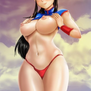 1girls, areolae, big breasts, breasts, chichi, dragon ball, dragon ball z, erect nipples, female, female only, large breasts, looking at viewer, nipples, panties, solo