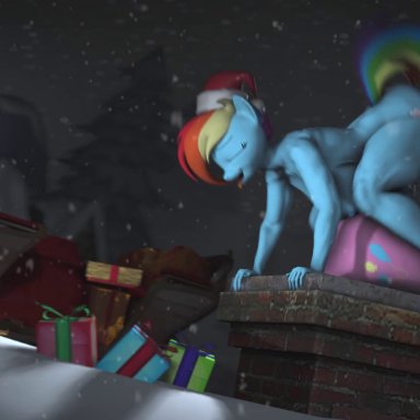 2020, 3d, 3d (artwork), 3d animation, anal, anal penetration, anal sex, animated, anthro, balls, big penis, chimney, christmas, christmas hat, cum