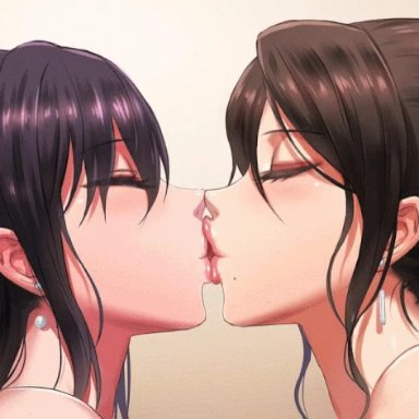 2girls, animated, female, female only, french kiss, heart-shaped pupils, kissing, open mouth, saliva, tongue, tongue out, tongue sucking, yuri, yuritamashi